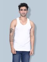 Freedom Men’s White U-Neck Vest – Cotton Rich 1x1 Rib Sleeveless, Skin-Friendly Comfort