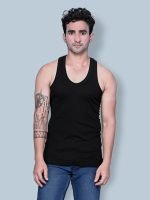 Freedom Solid Colour Cotton-Rich 1x1 Rib Skin-Friendly U-Neck Sleeveless Vest for Men.