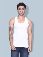 Freedom Solid White Men’s U-Neck Sleeveless Vest – Premium 100% Combed Cotton with Folding Stitch